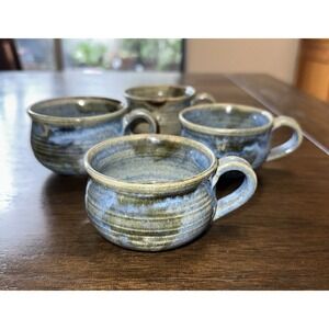 Studio Pottery Mini Espresso Coffee Tea Mugs Hand Thrown Artist Signed Set of 4